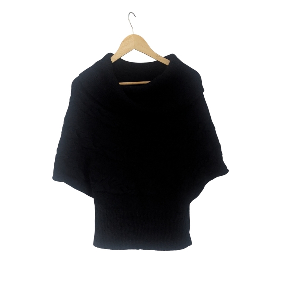 Woman's Anne Klein Elegant Black Cowl Neck Cable Knit Poncho/Sweater- Size Small